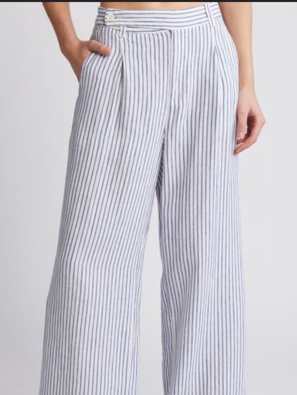 Madewell 100% Linen Blue and White Striped Harlow Trousers Size 4